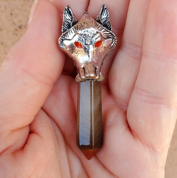 New Silver Wolf Head Onyx Agate Pendulum Pendant. - Picture 15 of 15